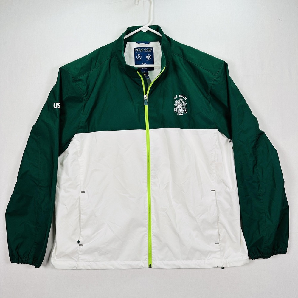 Polo Golf Ralph Lauren Windbreaker Mens XL Green White US Open 2016 Oakmont